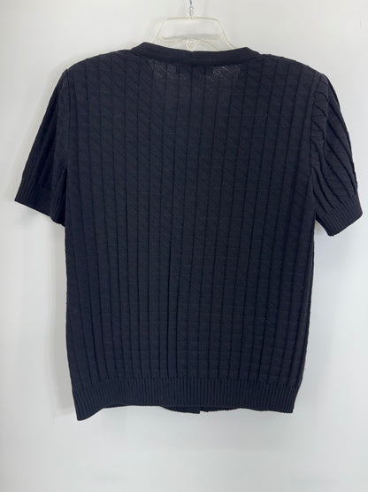 St. John Collection Black Santana Knit Short Sleeve Cardigan Gold Buttons 6