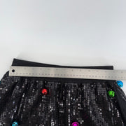 Queen of Sparkles Black Sequin Jingle Bell Mini Skirt Size Small Christmas