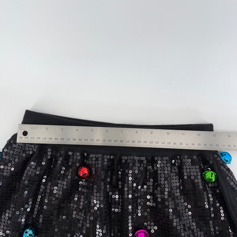 Queen of Sparkles Black Sequin Jingle Bell Mini Skirt Size Small Christmas