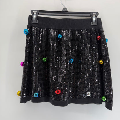 Queen of Sparkles Black Sequin Jingle Bell Mini Skirt Size Small Christmas