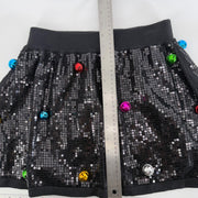 Queen of Sparkles Black Sequin Jingle Bell Mini Skirt Size Small Christmas