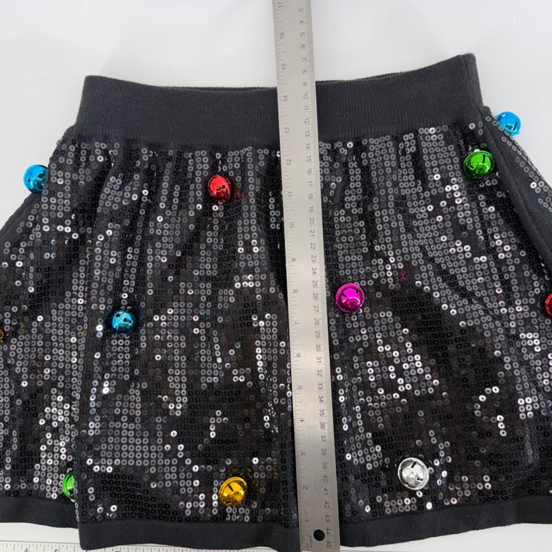 Queen of Sparkles Black Sequin Jingle Bell Mini Skirt Size Small Christmas