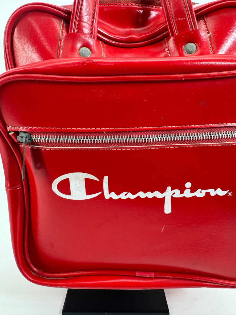 Vintage Champion Red Vinyl Bowling Bag Satchel Purse Y2K Retro