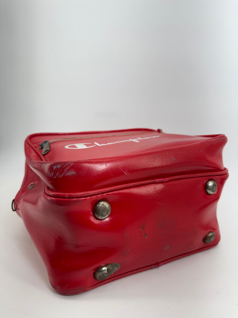 Vintage Champion Red Vinyl Bowling Bag Satchel Purse Y2K Retro