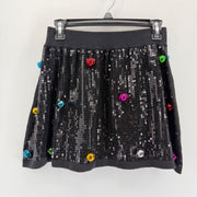 Queen of Sparkles Black Sequin Jingle Bell Mini Skirt Size Small Christmas