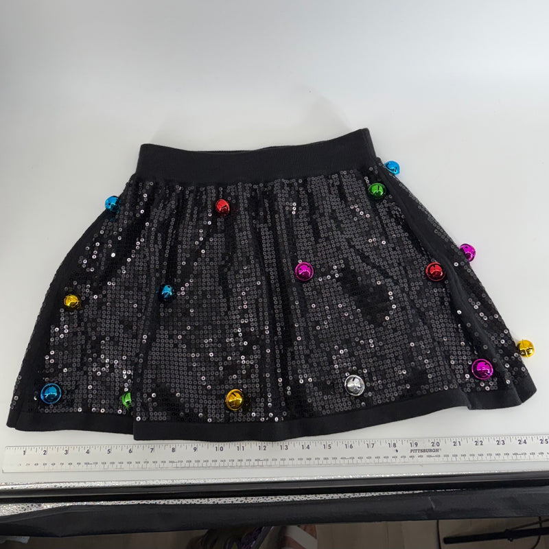 Queen of Sparkles Black Sequin Jingle Bell Mini Skirt Size Small Christmas