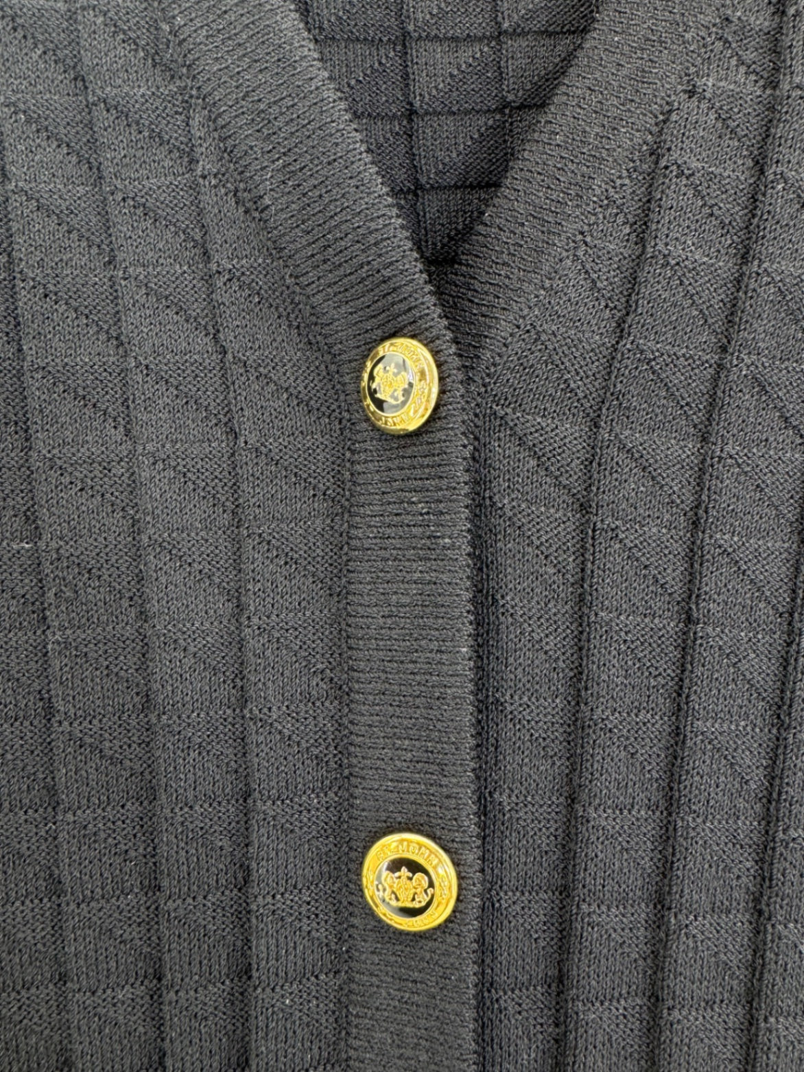 St. John Collection Black Santana Knit Short Sleeve Cardigan Gold Buttons 6