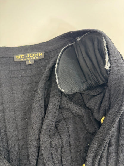 St. John Collection Black Santana Knit Short Sleeve Cardigan Gold Buttons 6
