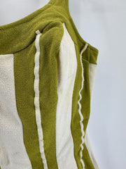 Vintage De Weese Design One Piece Swimsuit Olive Green Cream Striped Women