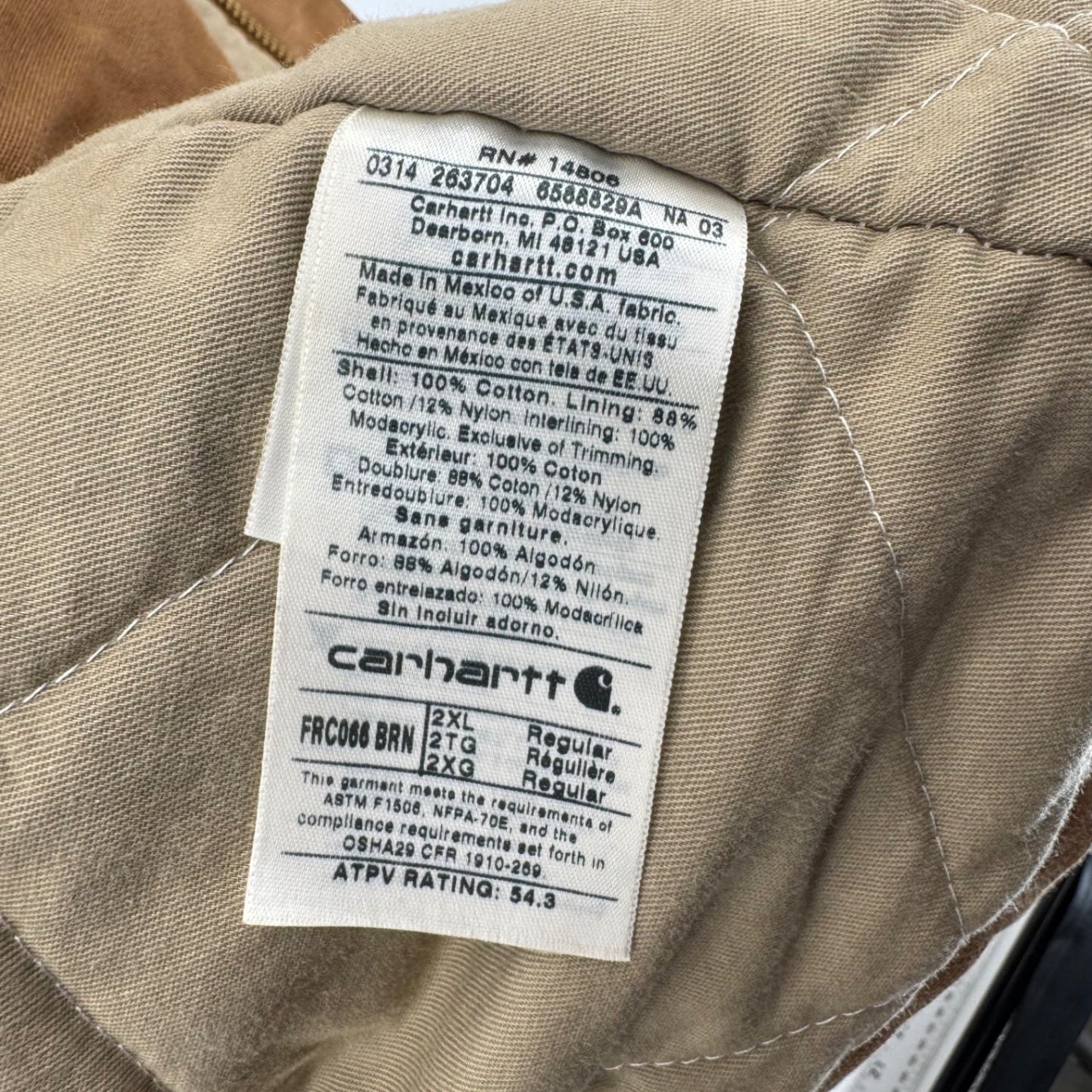 Carhartt Brown FR Jacket Flame Resistant Sz 2XL