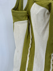 Vintage De Weese Design One Piece Swimsuit Olive Green Cream Striped Women