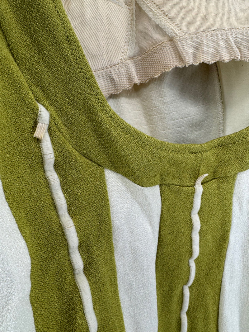 Vintage De Weese Design One Piece Swimsuit Olive Green Cream Striped Women