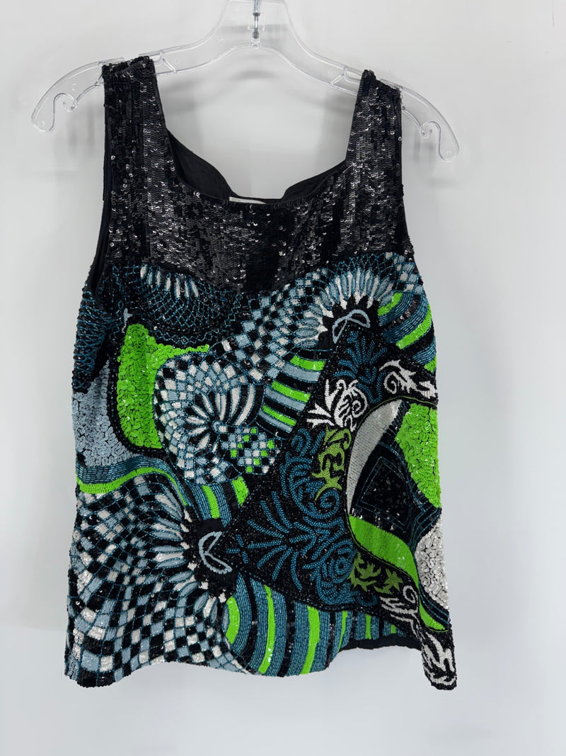 Versace Collection Beaded Sequin Sleeveless Top Made Italy Size 48 Large
