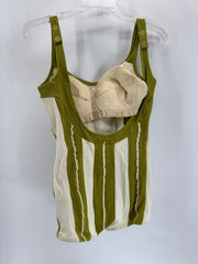 Vintage De Weese Design One Piece Swimsuit Olive Green Cream Striped Women