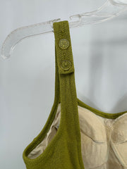 Vintage De Weese Design One Piece Swimsuit Olive Green Cream Striped Women