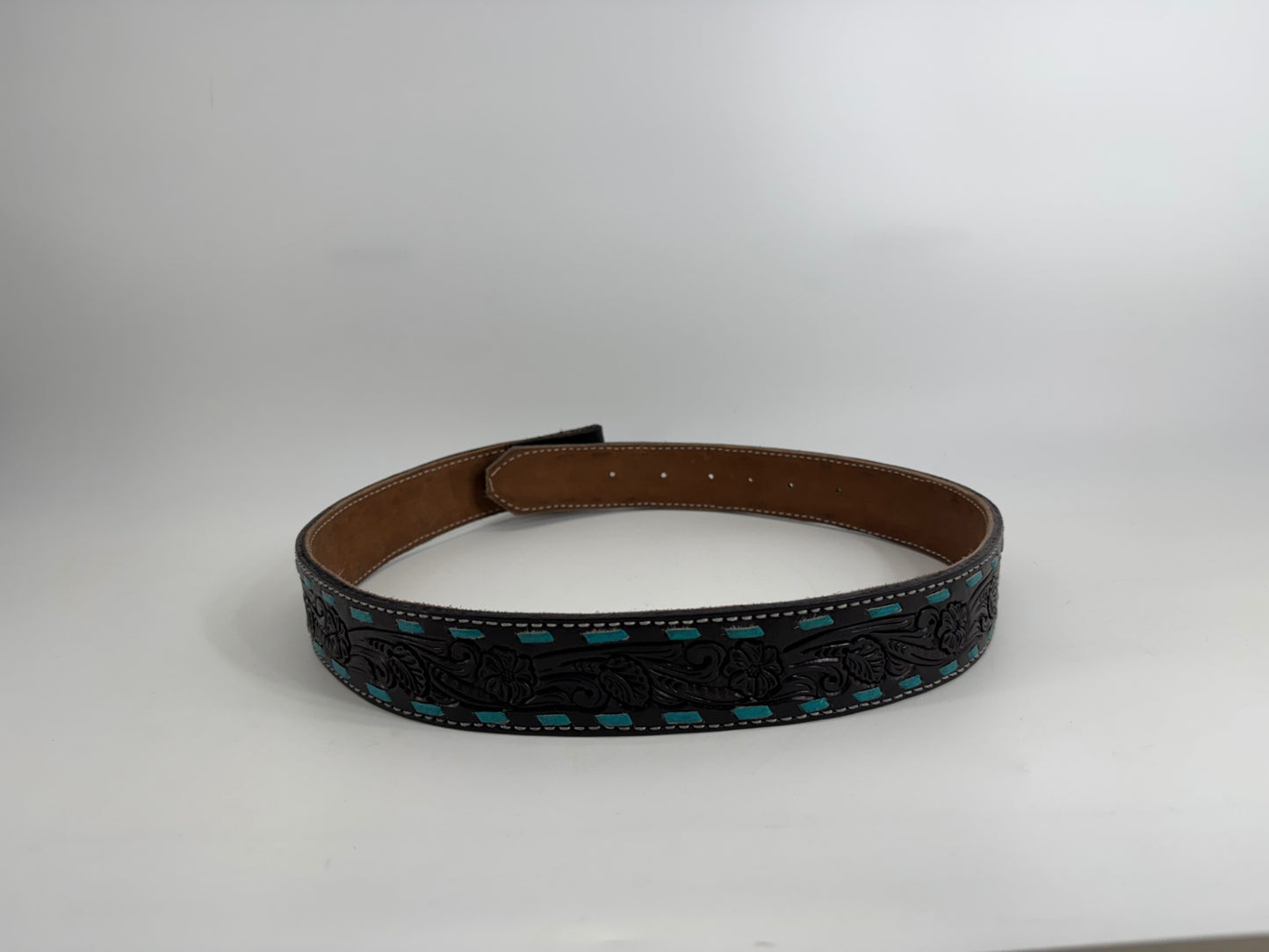 JB Black Flower Etched Belt No Buckle