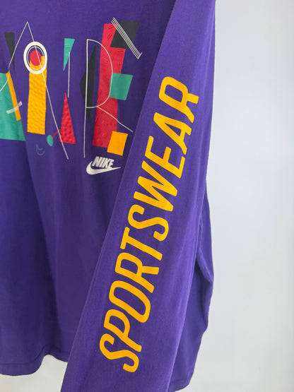 Nike Vintage Sportswear T-Shirt YK2 Purple Rare Print Sz XL 