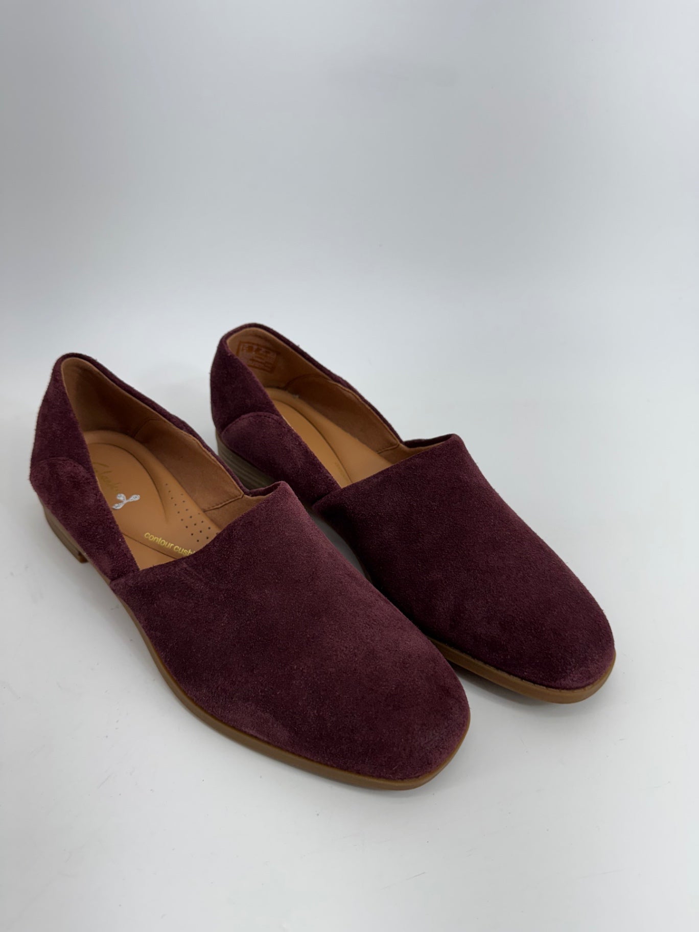 Clarks Burgundy Suede Slip Ons