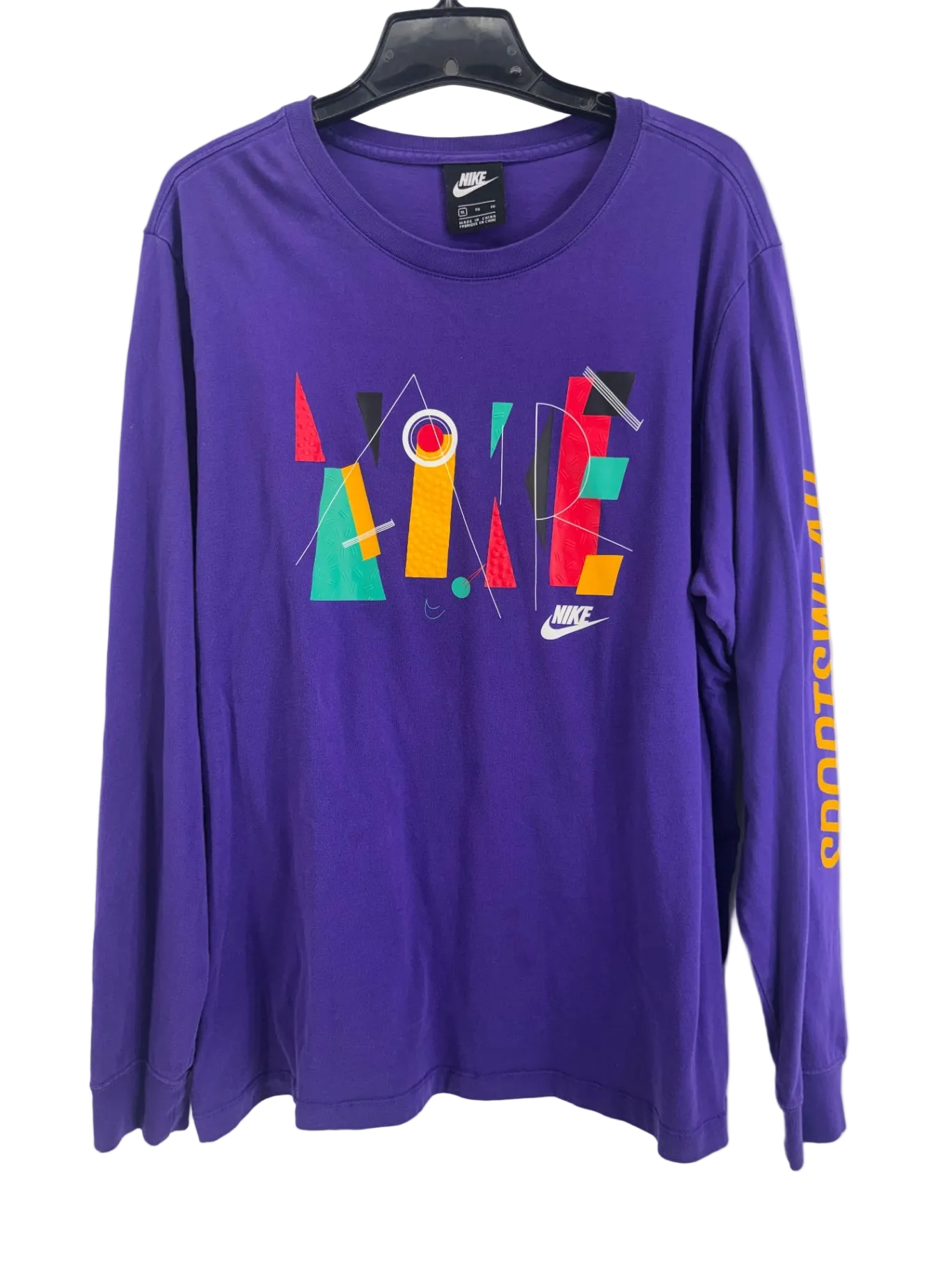 Nike Vintage Sportswear T-Shirt YK2 Purple Rare Print Sz XL