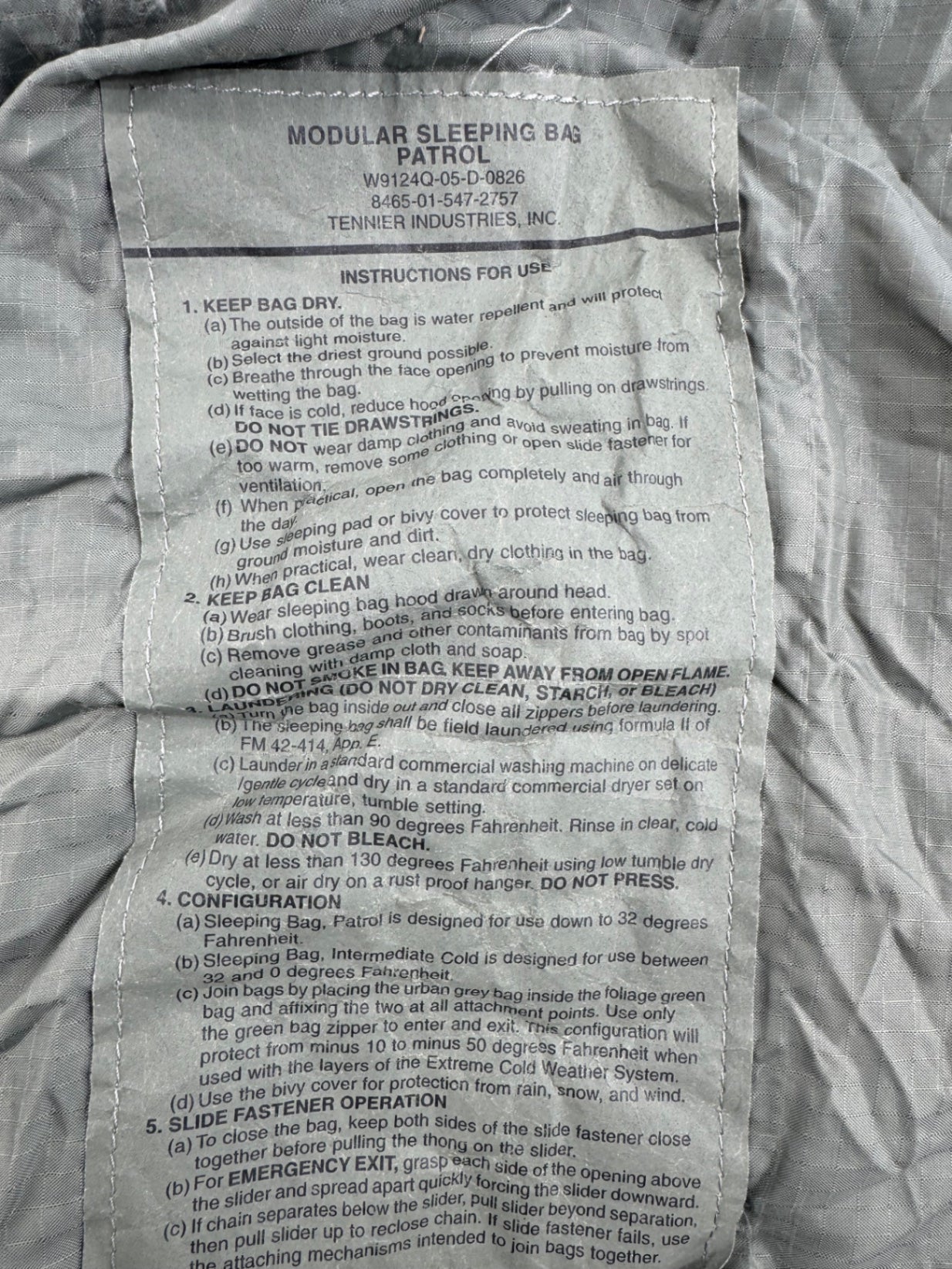 USGI Sleeping Bag Patrol US Military w/ stuff sack