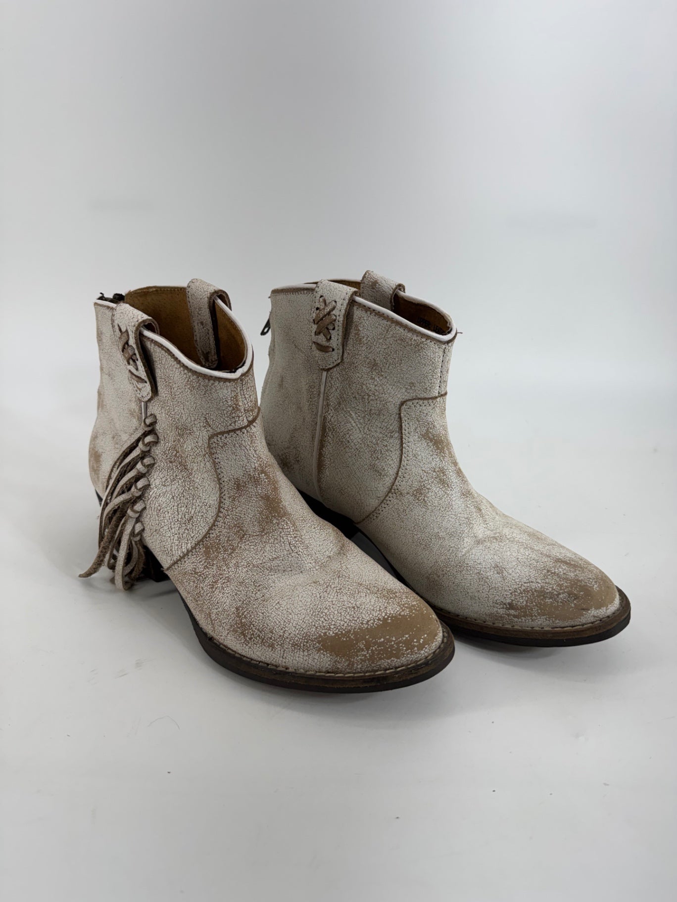 Very Volatile White/Brown Distressed Ankle Boots Fringe Size 8