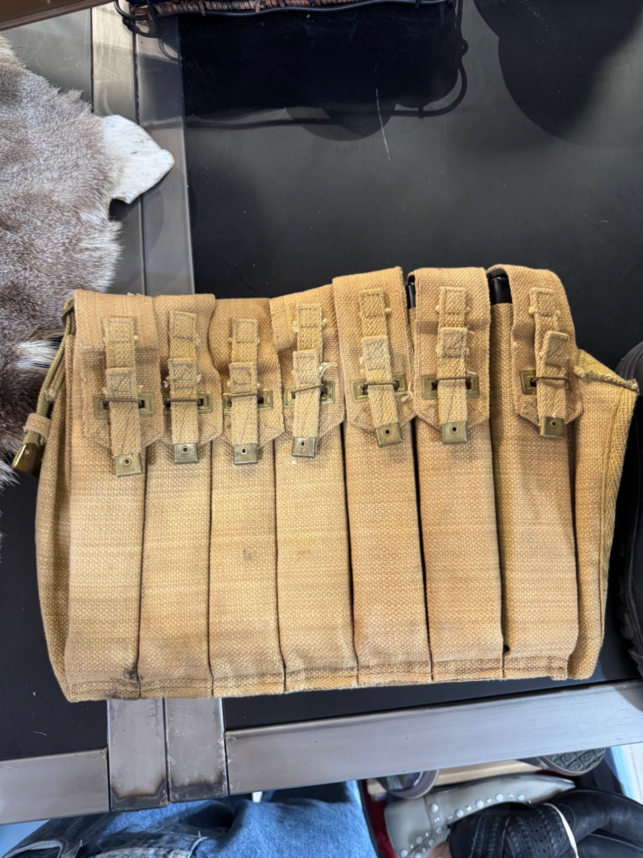 British Canvas STEN mag carrier w/ 7 mags