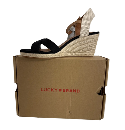 Lucky Brand Ladies Maeylee Espadrille Wedge Black Size 10 New in Box