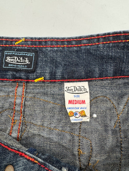 Von Dutch Y2K Biker Denim Patch Mini Skirt Sz Medium