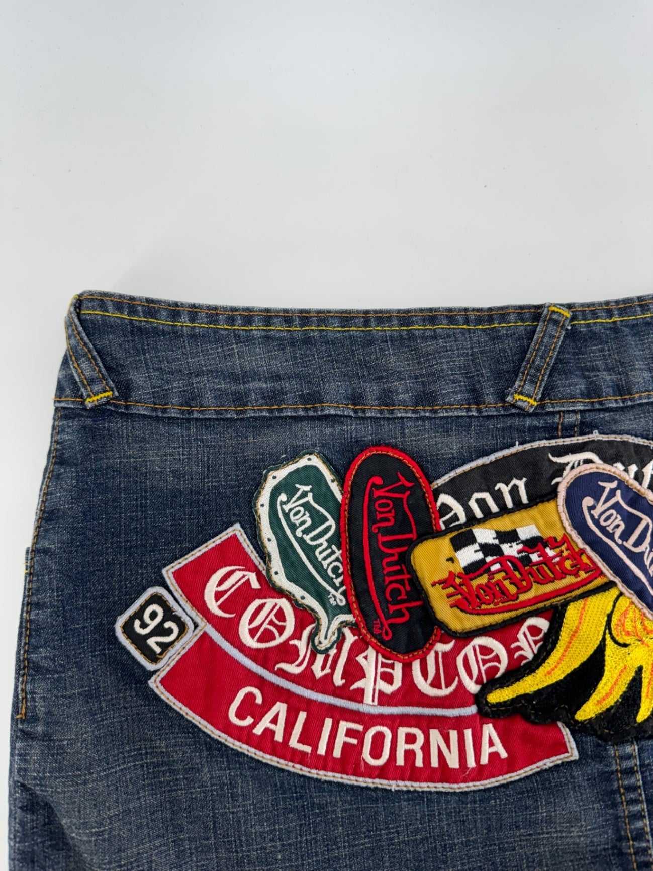 Von Dutch Y2K Biker Denim Patch Mini Skirt Sz Medium