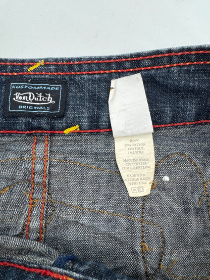 Von Dutch Y2K Biker Denim Patch Mini Skirt Sz Medium