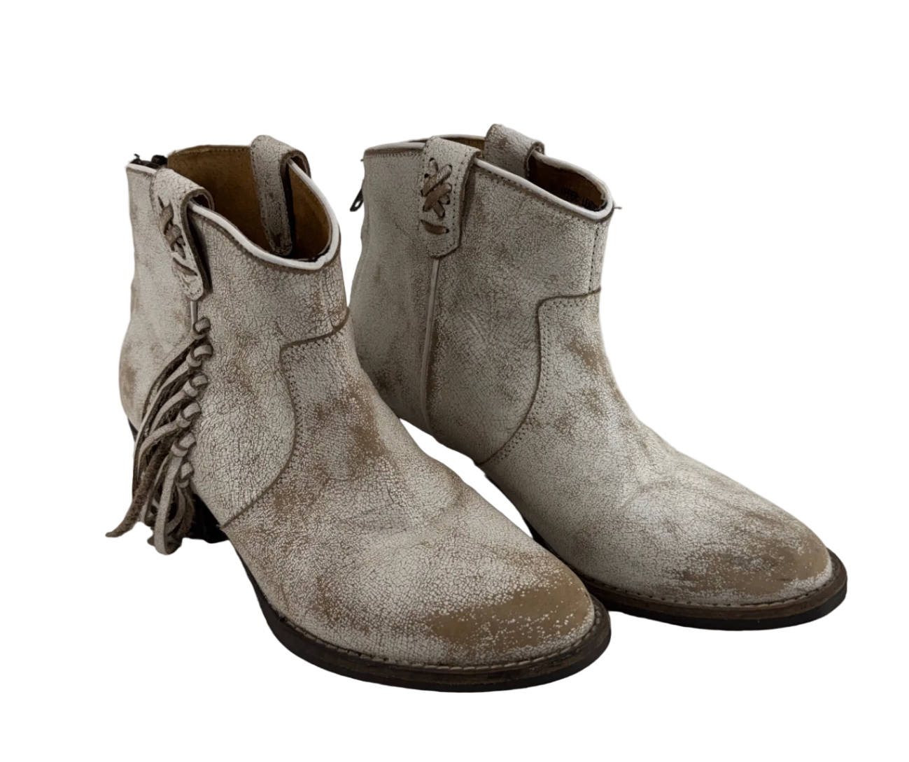 Very Volatile White/Brown Distressed Ankle Boots Fringe Size 8