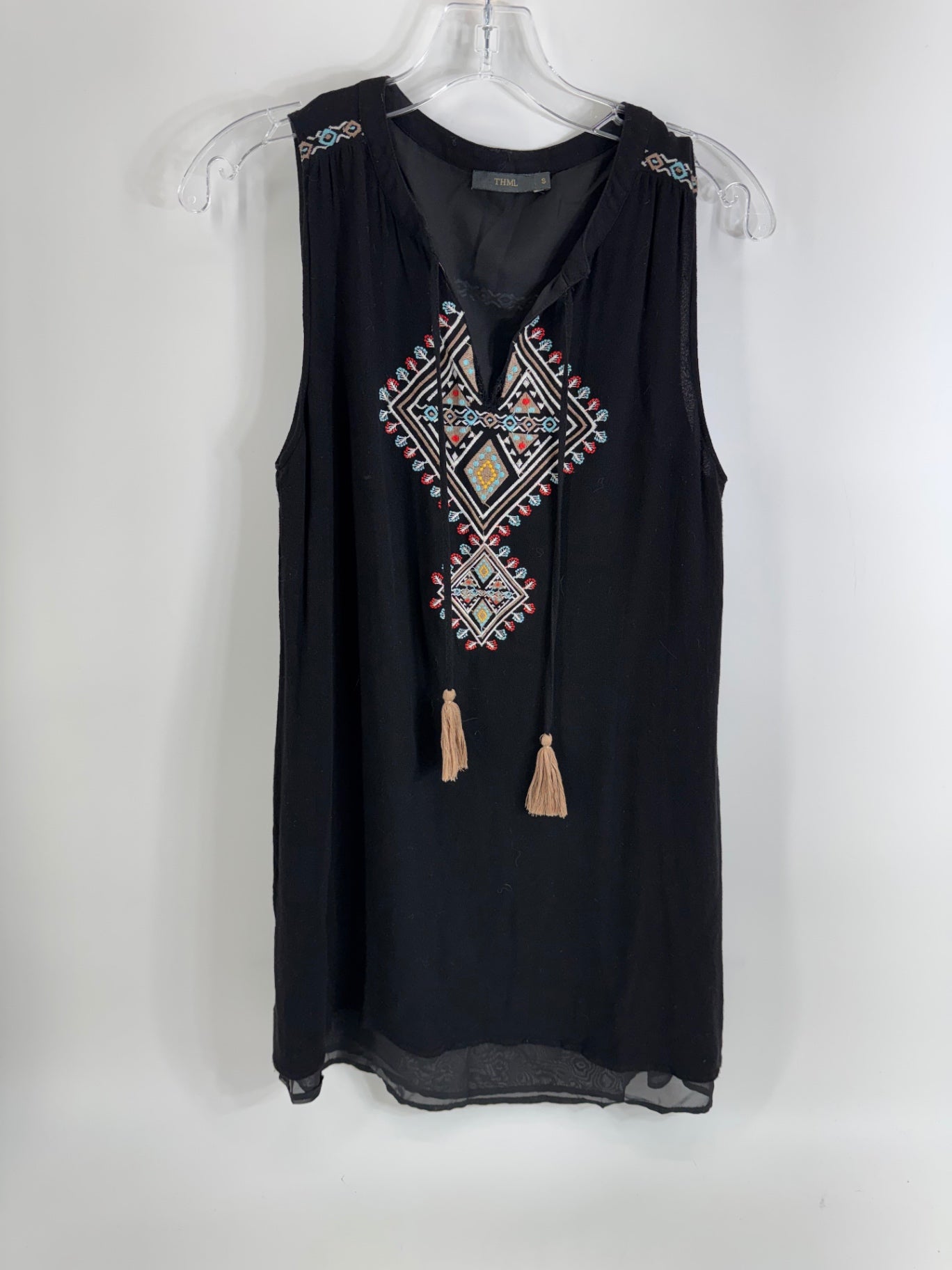 THML Black Sleeveless Embroidered Dress