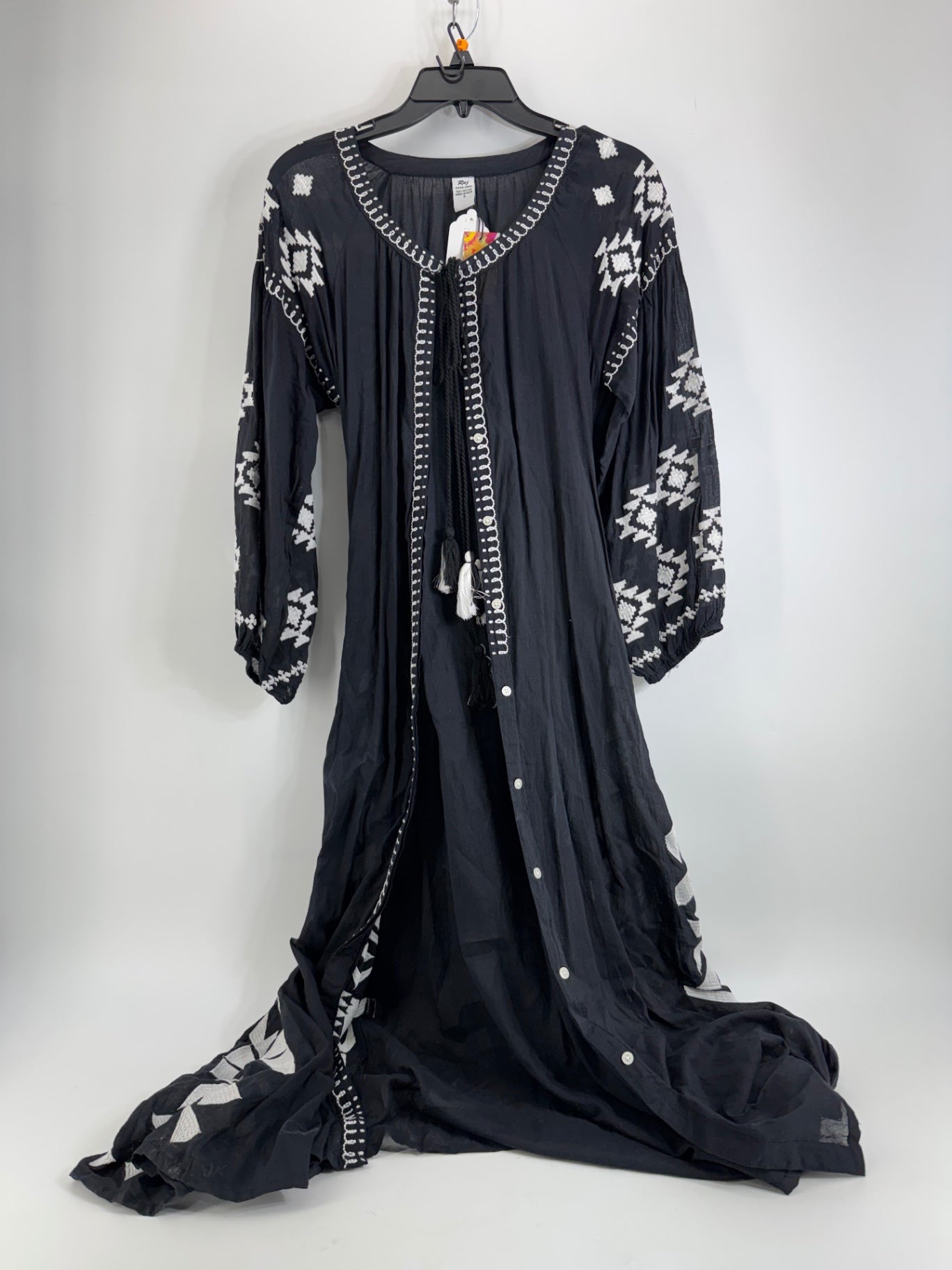 Raj Black Button Up Embroidered Robe