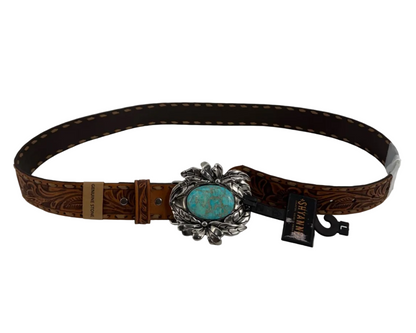 Shyanne Leather Belt w/ Metal Buckle and Stone Sz LG