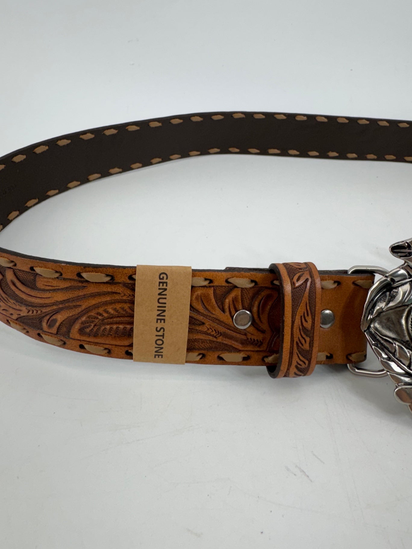 Shyanne Leather Belt w/ Metal Buckle and Stone Sz LG