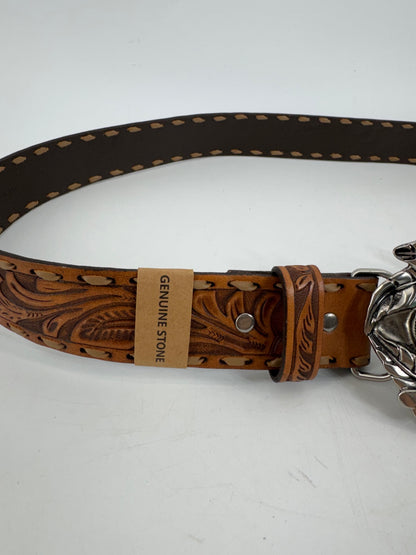 Shyanne Leather Belt w/ Metal Buckle and Stone Sz LG