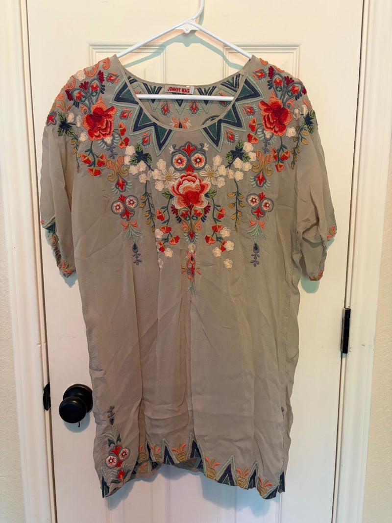 Johnny Was Embroidery Floral Womens Shirt Tunic