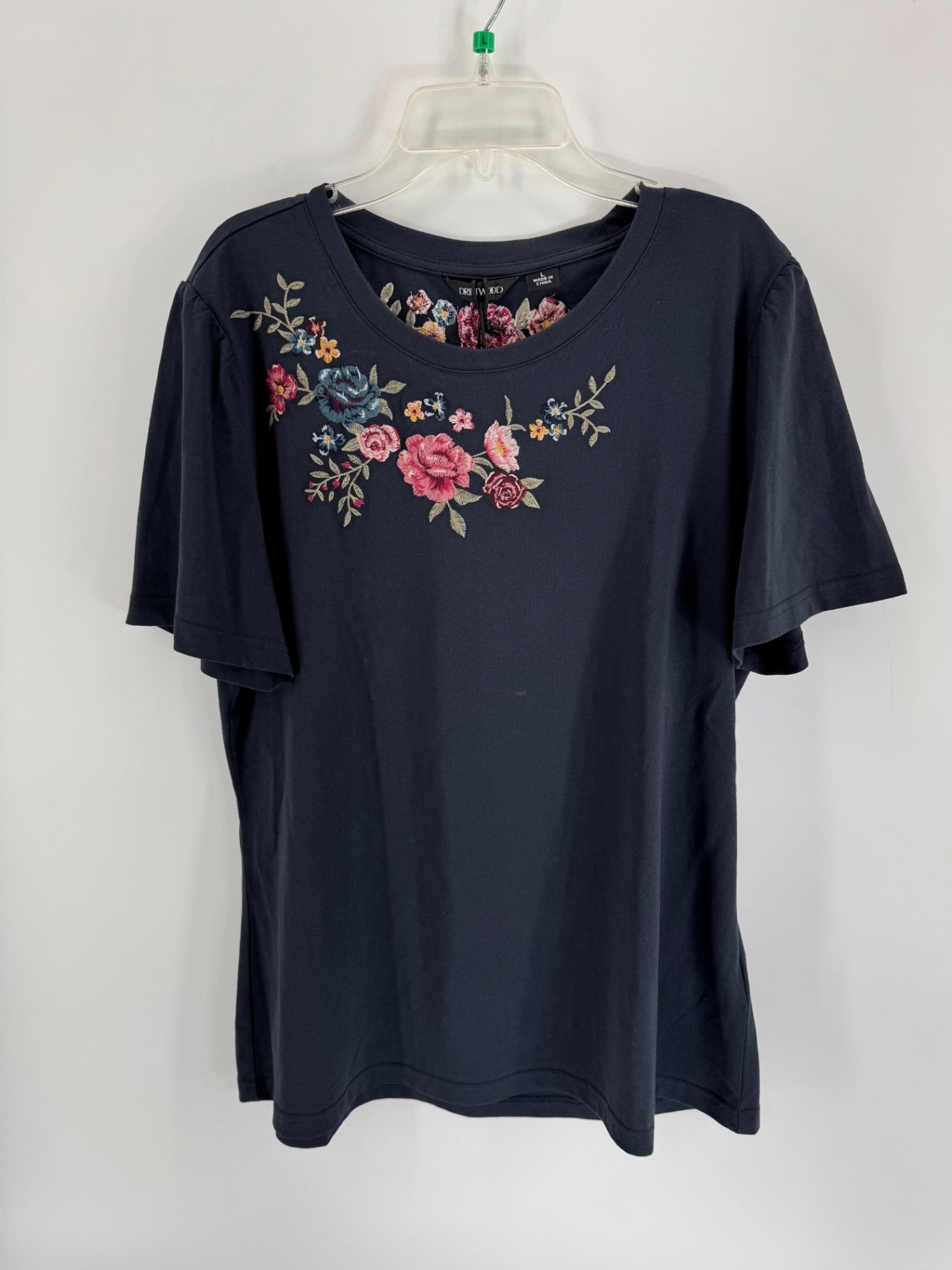 Driftwood Navy Shirt w/ Floral Embroidery