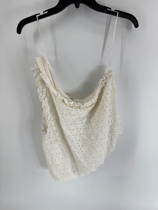 Entro White Eyelet One Shoulder Top