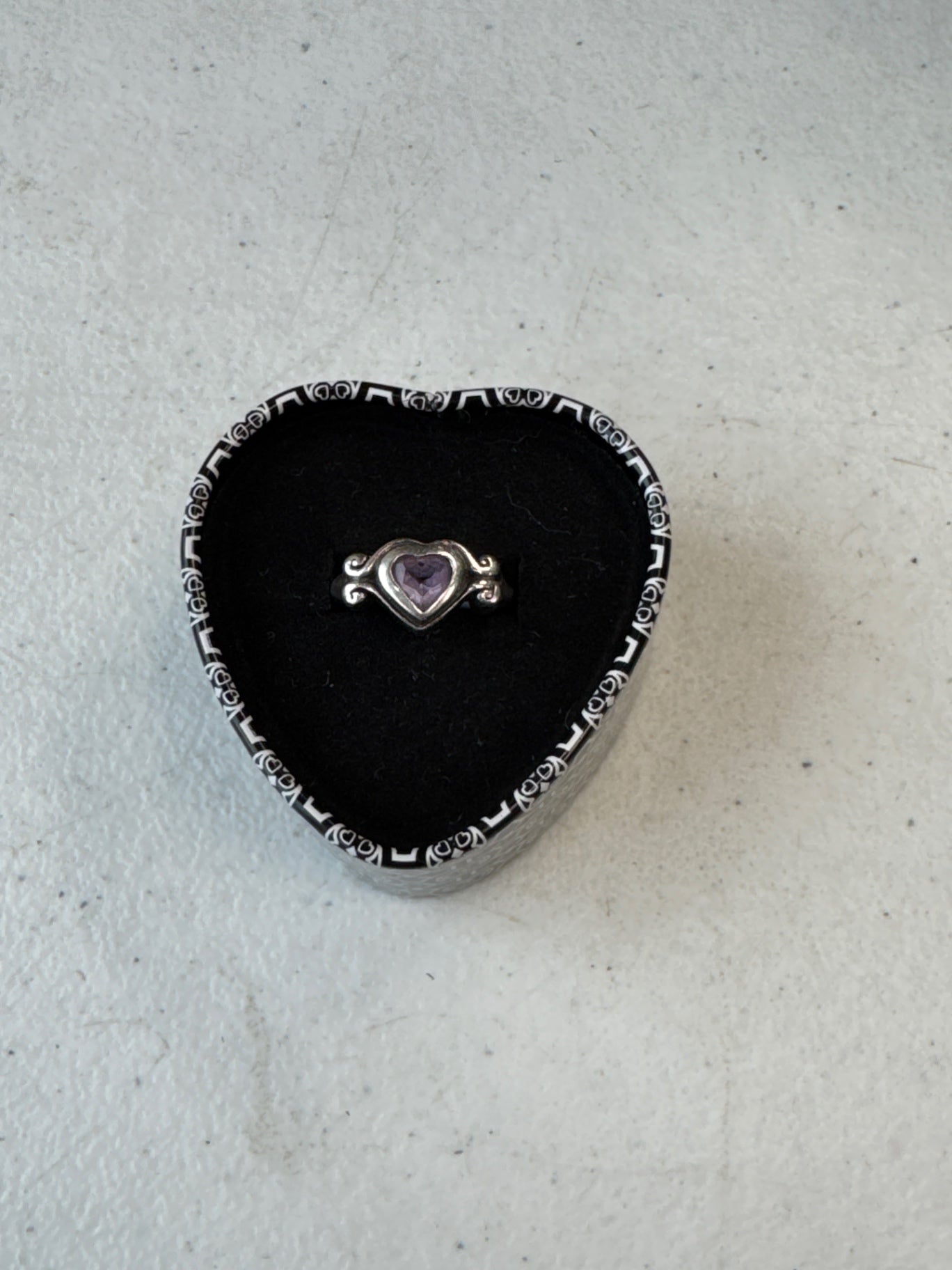 Silver Purple Heart Stone Ring