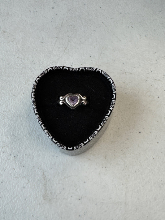 Silver Purple Heart Stone Ring