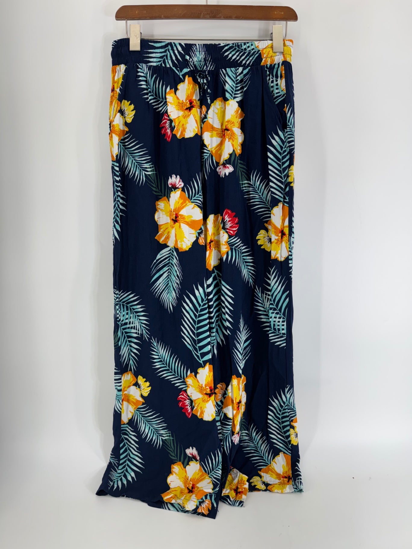 Indero Navy Floral Rayon Pants