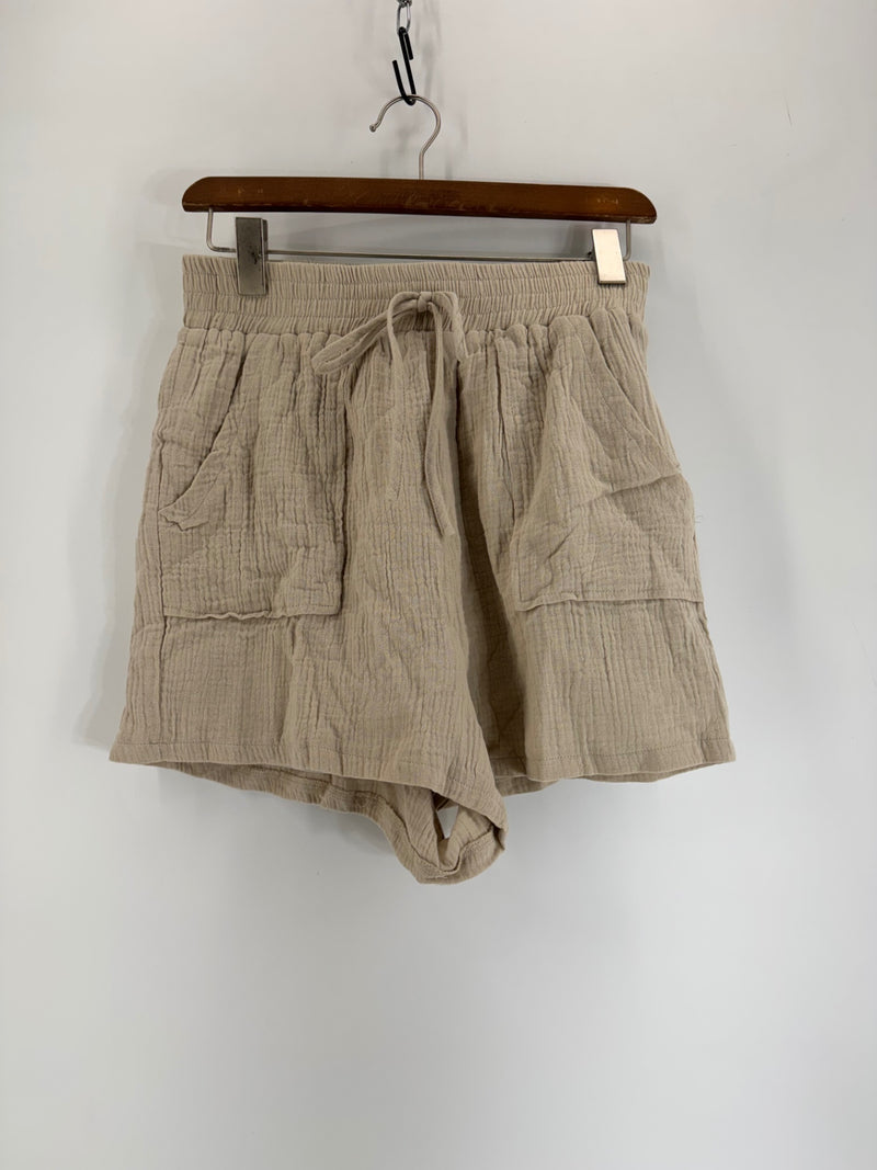 She + Sky Beige Cotton Shorts
