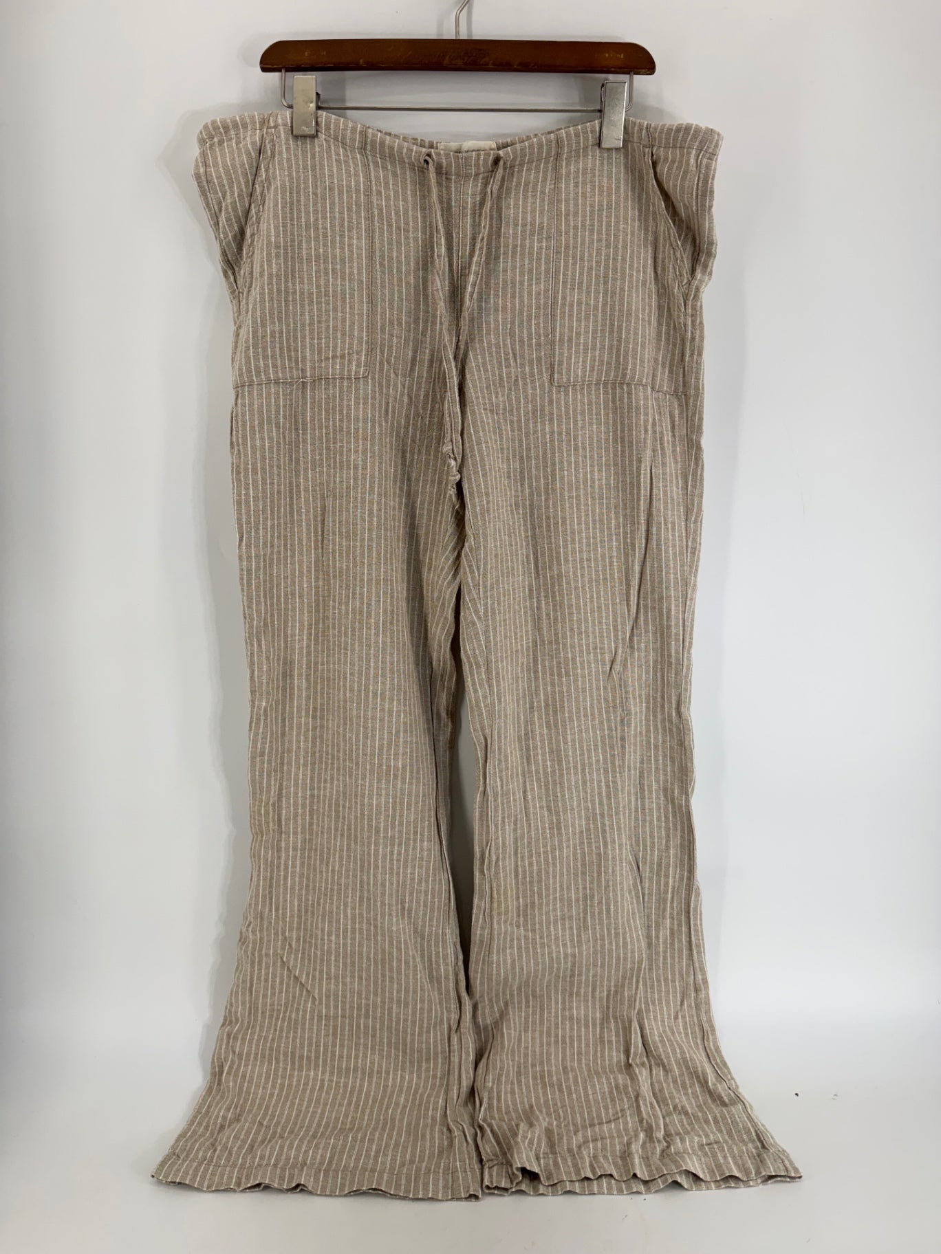 Happily Grey Beige Striped Linen Blend Pants