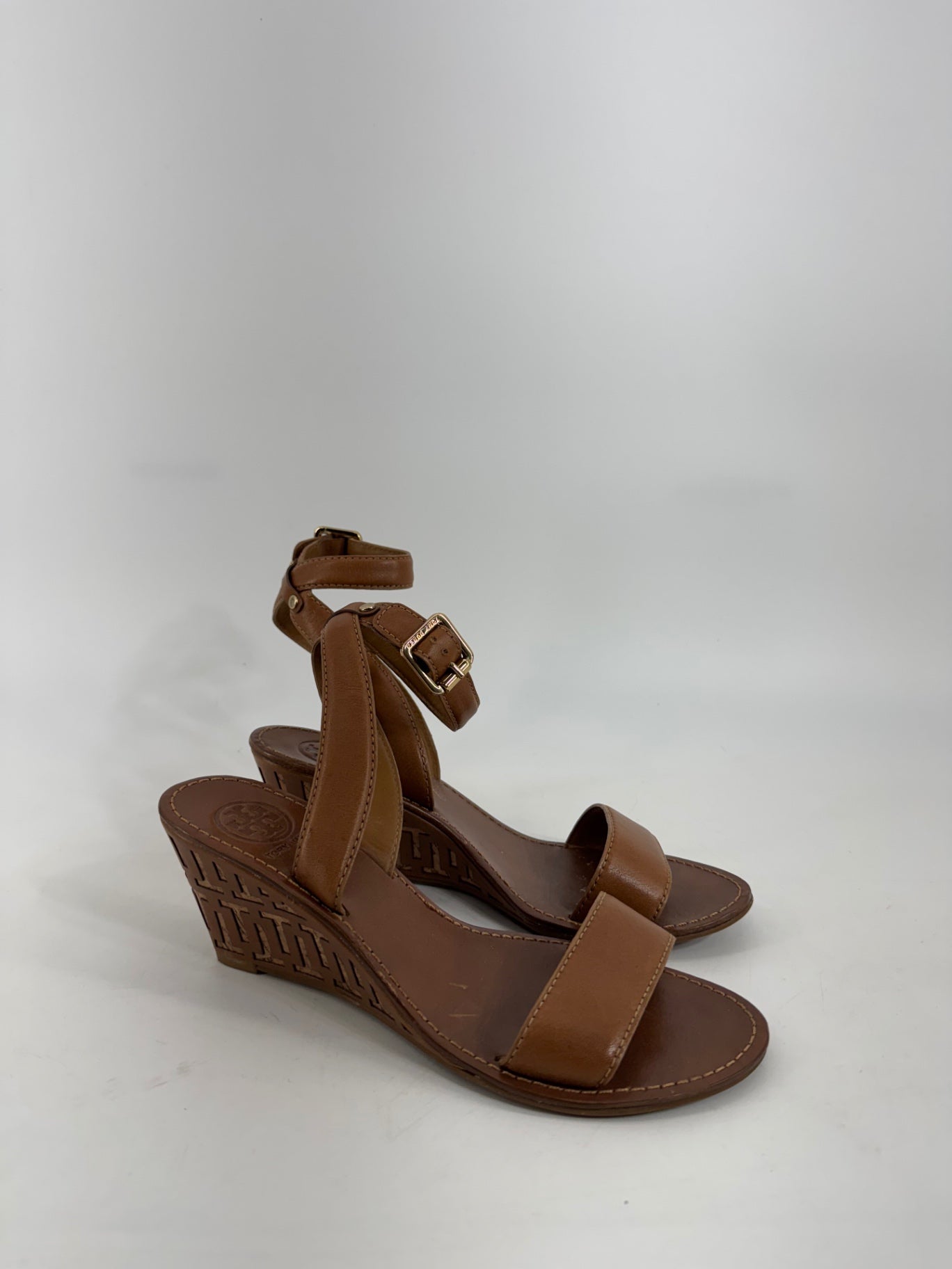 Tory Burch Brown Logo Wedge Sandals