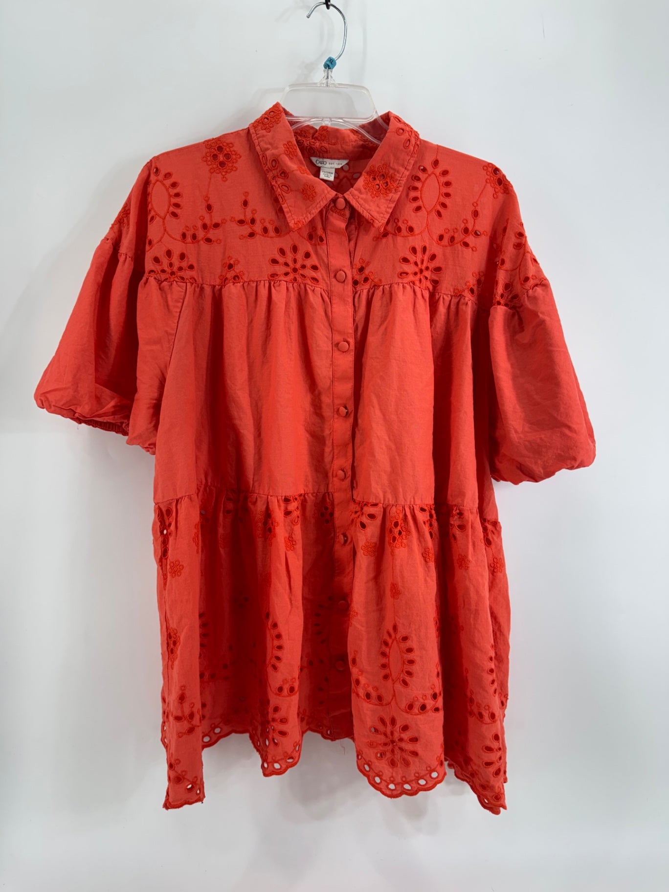 Cato Red Button Up w/ Eyelet Design