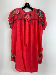 Johnny Was Coral Floral Embroidered Blouse