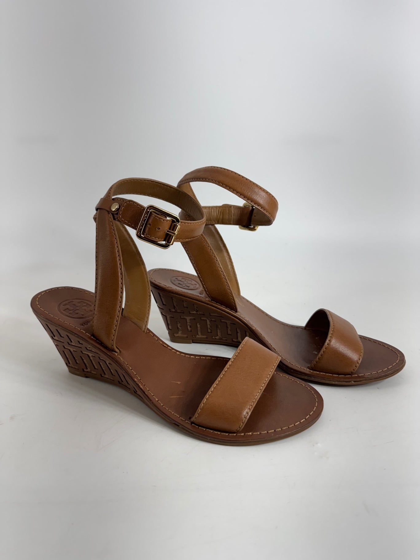 Tory Burch Brown Leather Wedge Sandals