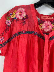 Johnny Was Coral Floral Embroidered Blouse