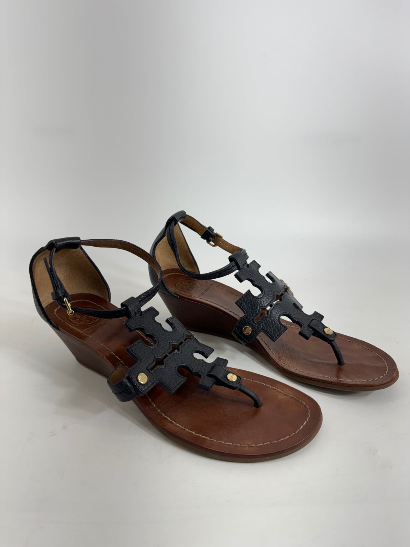 Tory Burch Navy/Brown Wedge Sandals